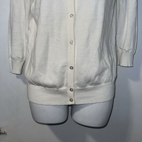 MAK SWEATER White Button up 3/4 Sleeve Cradigan-S - Picture 3 of 9